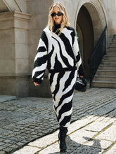 Zebra Print Turtleneck Wool Blend Sweater